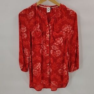 Anthropologie Akemi + Kin Button Down Blouse Red Floral Print Size XS